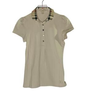 Burberry Brit Nova Check Collar Short Sleeve Polo S  Womens Tan Preppy Designer